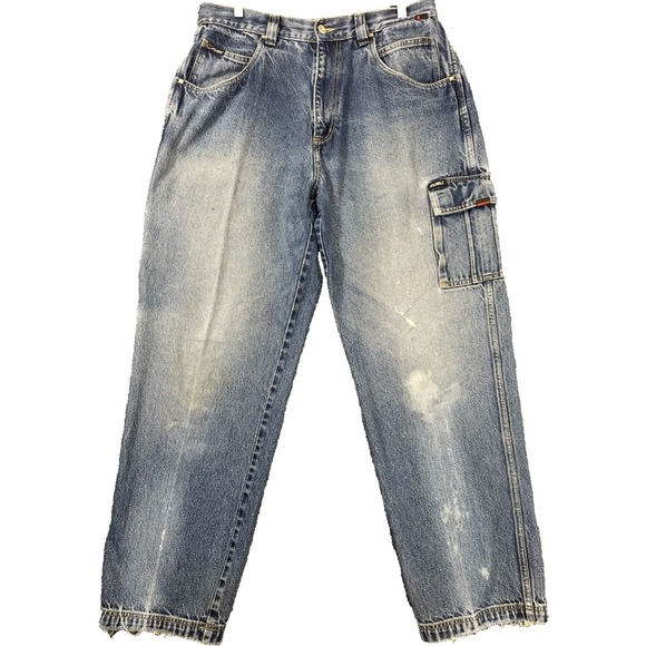 FUBU Pants Men 35x33 (tag36x34) Skate Baggy Carpenter Jeans Hip Hop Y2K Distress - Picture 1 of 15